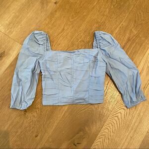 J Ing Square Neck Pleated and Panelled Top in Blue